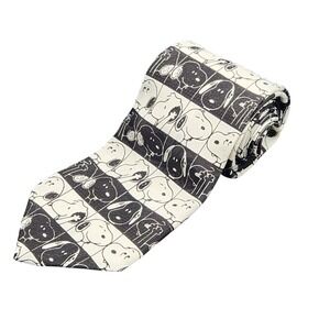 VTG Snoopy 1958 United Feature Syndicate Men's Necktie Black White Print Novelty